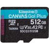 Kingston Micro SDXC Memory Card 512GB 4K Class 10, UHS-I, U3, V30, A2