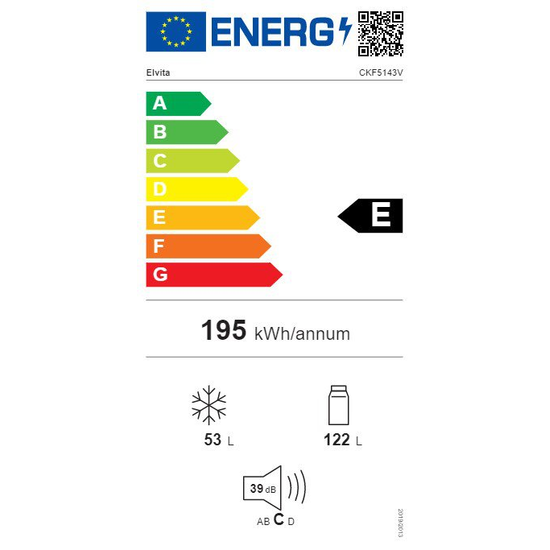 Kæli- og frystisk. Elvita 143cm